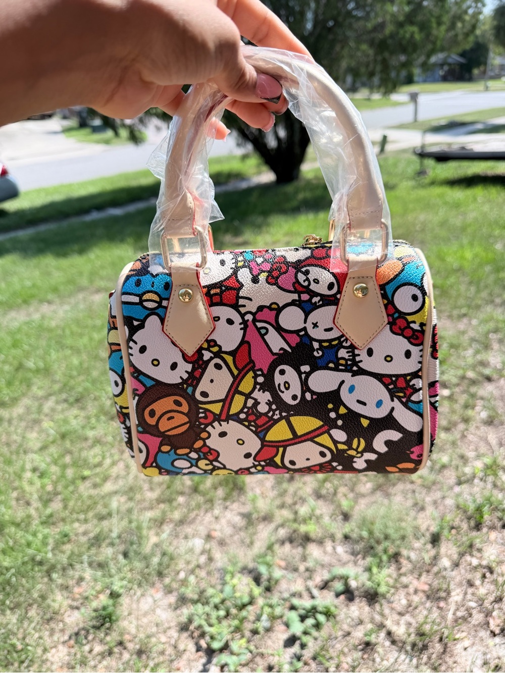 HK Inspired Multicolor Character Print Shoulder Bag